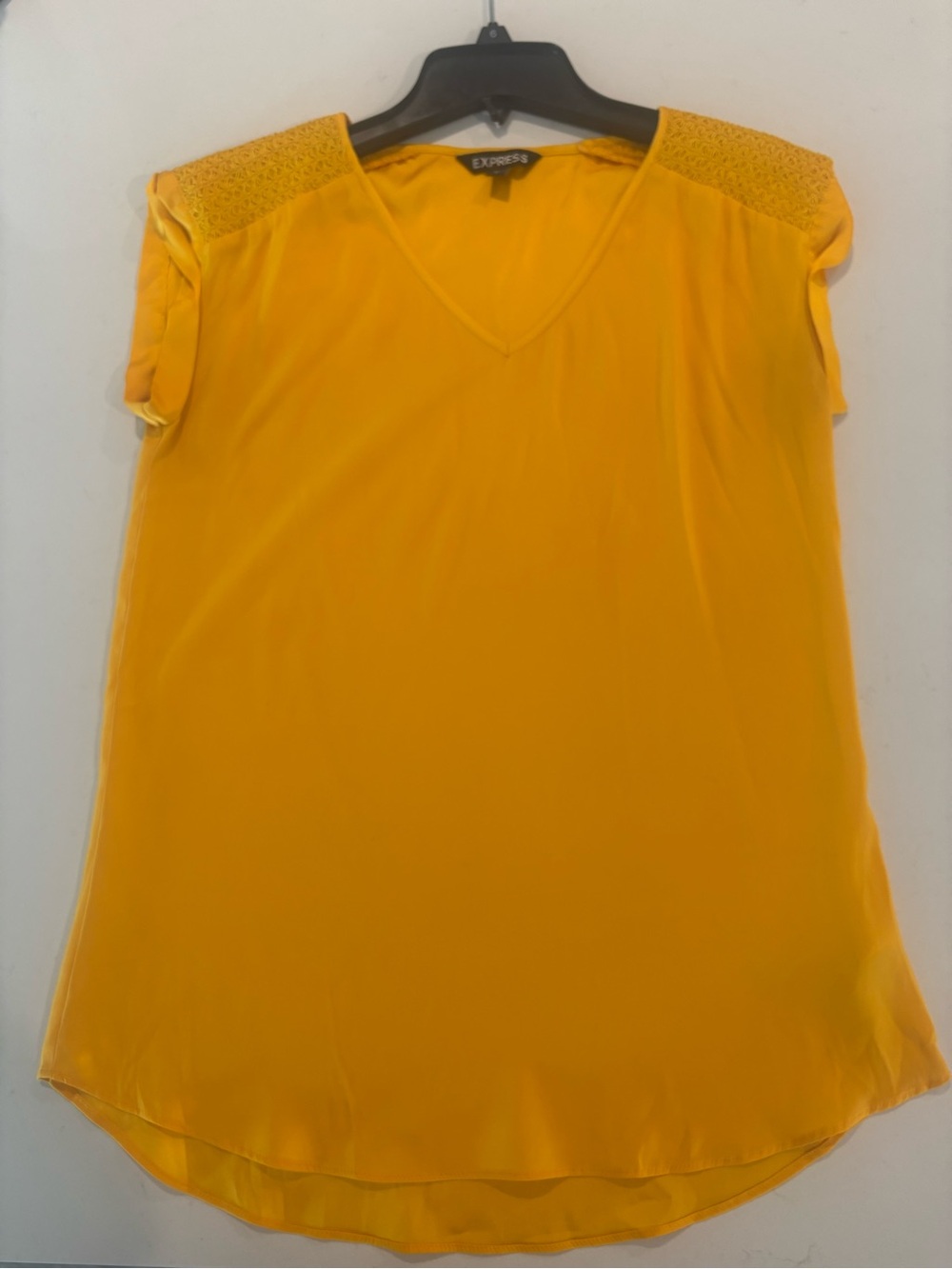 EXPRESS Mustard Yellow V Neck Blouse Short Sleeve Size S/P